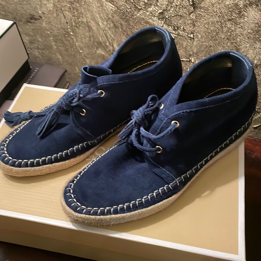 Blue suede Kors booties